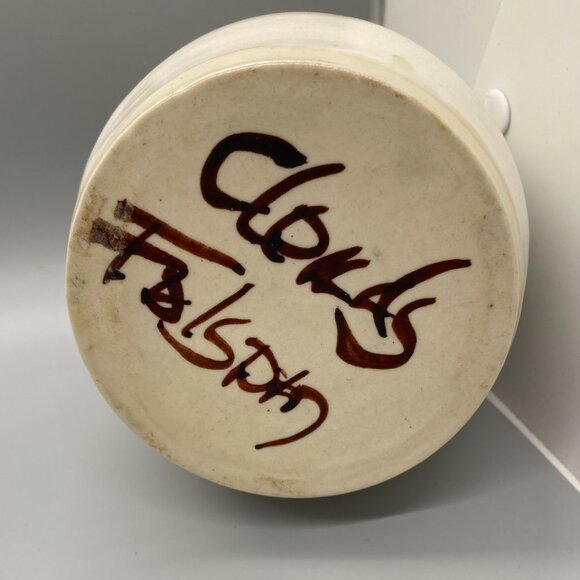 Clouds Folsom Signed Single Stem Pottery Vase Heart Flower Evergreen Bough - Picture 7 of 9